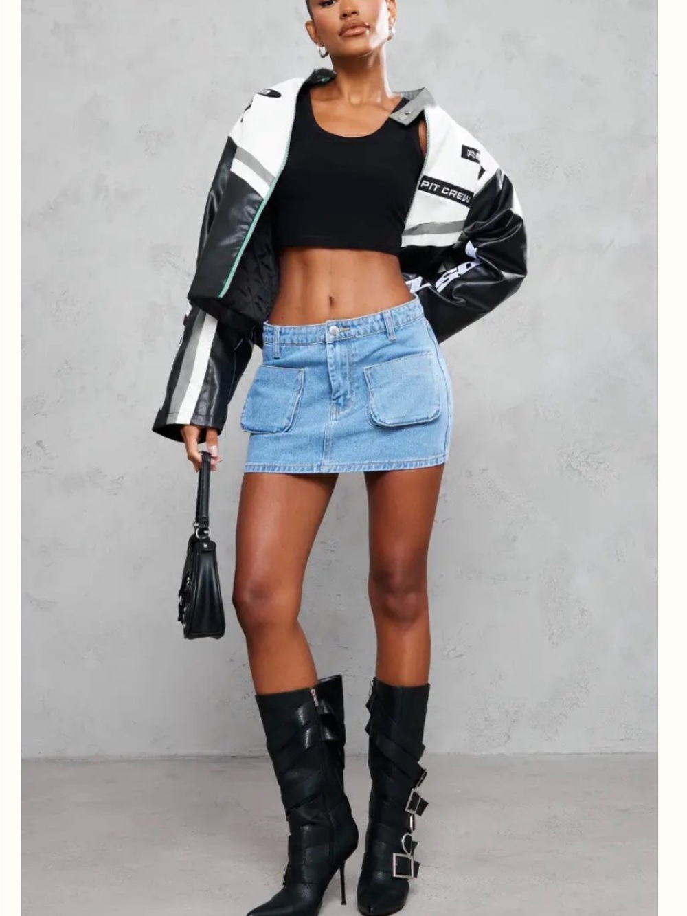PrettyLittleThing Light Blue Denim Mini Skirt with Front Patch Pockets